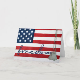 Military Dog Tags on American flag Card