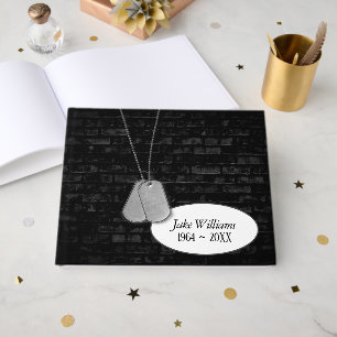 Military Dog Tags on Black Brick for Funeral Guest Book