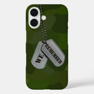 Military Dog Tags On Camo iPhone 16 Case