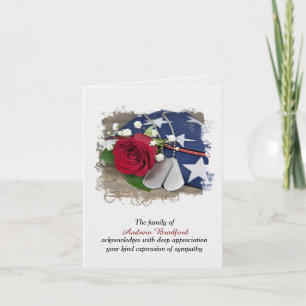 Military Dog Tags on Flag for Sympathy Thank You   Card