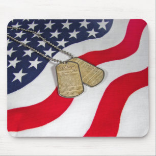 Military dog tags on flag mouse pad
