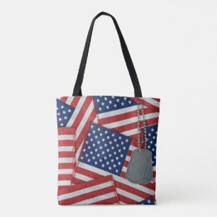 military dog tags on flags tote bag