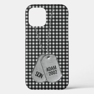 Military Dog Tags on Gingham iPhone 12 Case