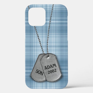 Military Dog Tags on Plaid iPhone 12 Case