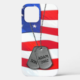 Military Dog Tags on USA Flag iPhone 12 Case