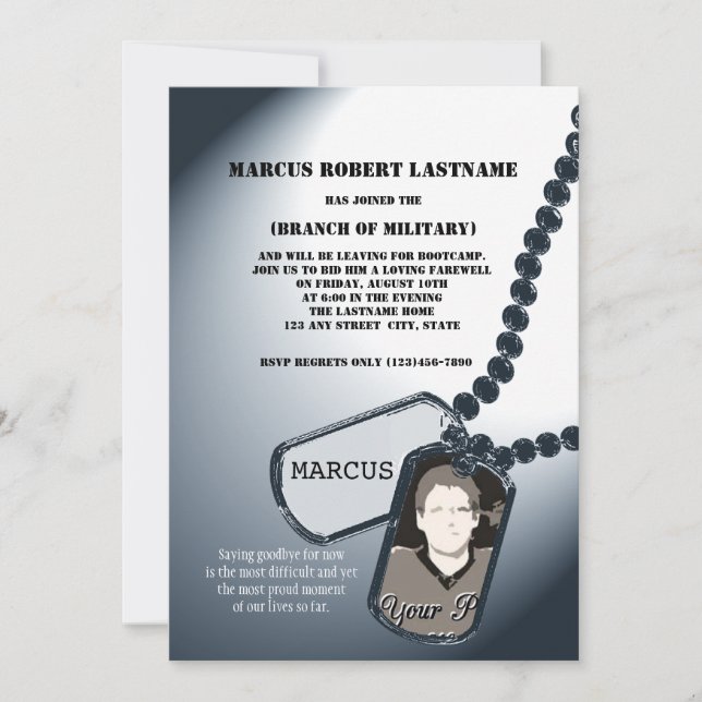 Military Dog Tags Photo Invitation (Front)