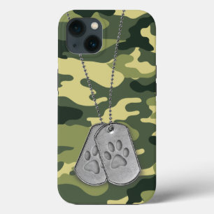 Military Dog Tags with Paw Prints On Camo iPhone 13 Case