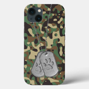 Military Dog Tags with Paw Prints On Camo iPhone 13 Case