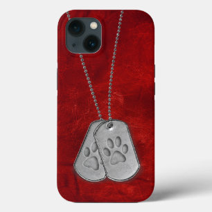 Military Dog Tags with Paw Prints On Leather iPhone 13 Case