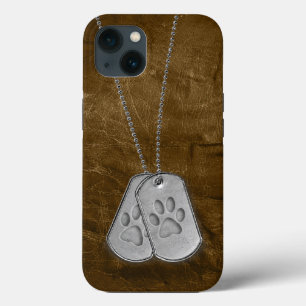Military Dog Tags with Paw Prints On Leather iPhone 13 Case