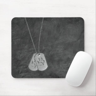 Military Dog Tags with Paw Prints On Leather Mouse Mouse Pad