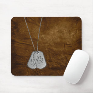 Military Dog Tags with Paw Prints On Leather Mouse Pad