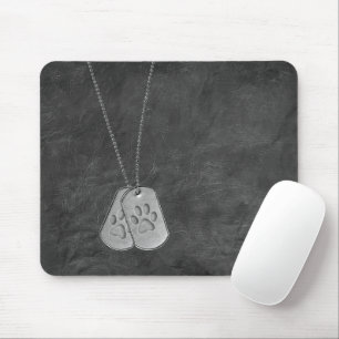 Military Dog Tags with Paw Prints On Leather Mouse Pad