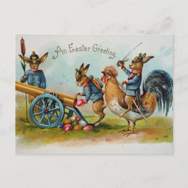Military Easter Bunnies Eggs in Canon Holiday Postcard (Front)
