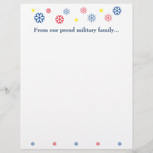 Military Family Christmas Snowflakes Blue Letterhead