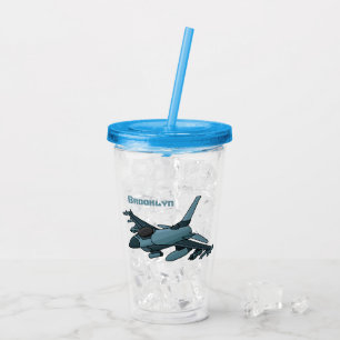 Military fighter jet plane cartoon acrylic tumbler