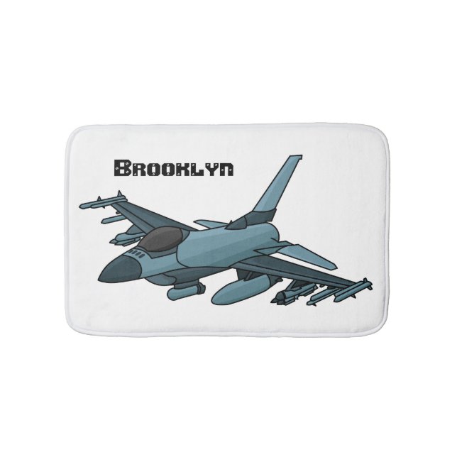 Military fighter jet plane cartoon bath mat (Front)