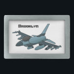 Military fighter jet plane cartoon belt buckle<br><div class="desc">For fighter plane fans. This design features a military jet in cartoon illustration style.</div>