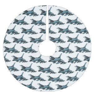 Military fighter jet plane cartoon brushed polyester tree skirt