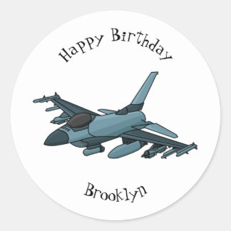 Military fighter jet plane cartoon  classic round sticker