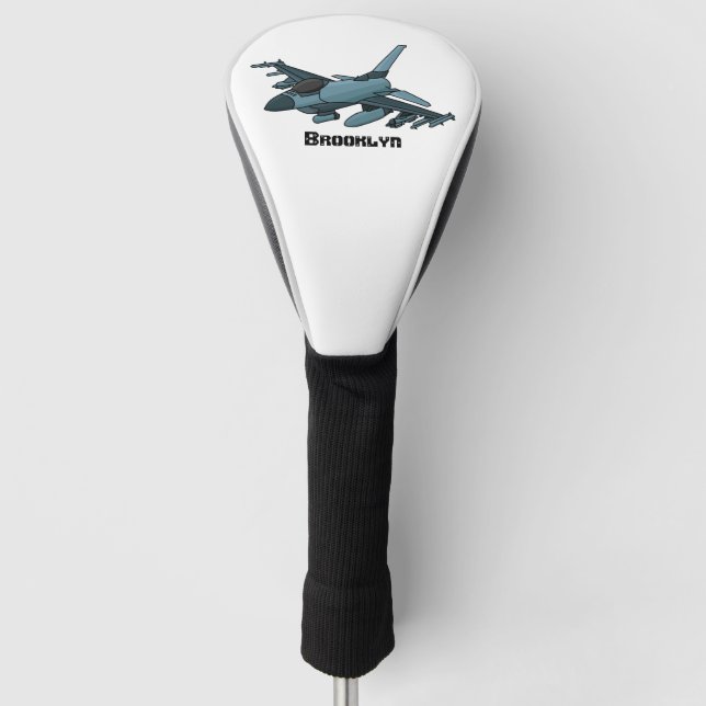 Military fighter jet plane cartoon golf head cover (Front)