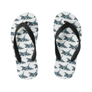 Military fighter jet plane cartoon kid's flip flops