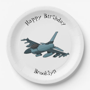 Military fighter jet plane cartoon paper plate