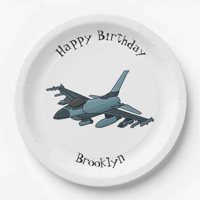 Military fighter jet plane cartoon paper plate (Front)