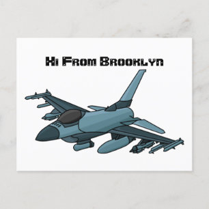 Military fighter jet plane cartoon postcard