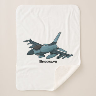 Military fighter jet plane cartoon  sherpa blanket