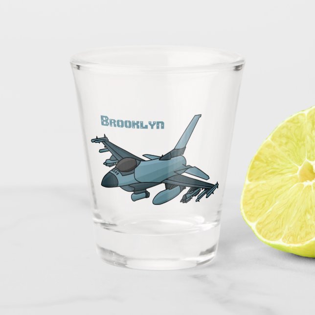 Military fighter jet plane cartoon shot glass (Front)