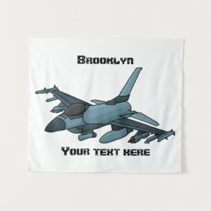 Military fighter jet plane cartoon tapestry