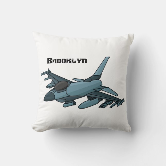 Military fighter jet plane cartoon throw pillow (Front)