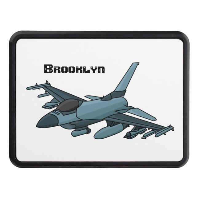 Military fighter jet plane cartoon trailer hitch cover (Front)