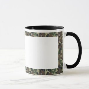 Military Forest Camouflage Background With White Mug