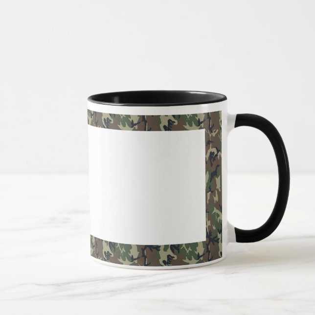 Military Forest Camouflage Background With White Mug (Right)