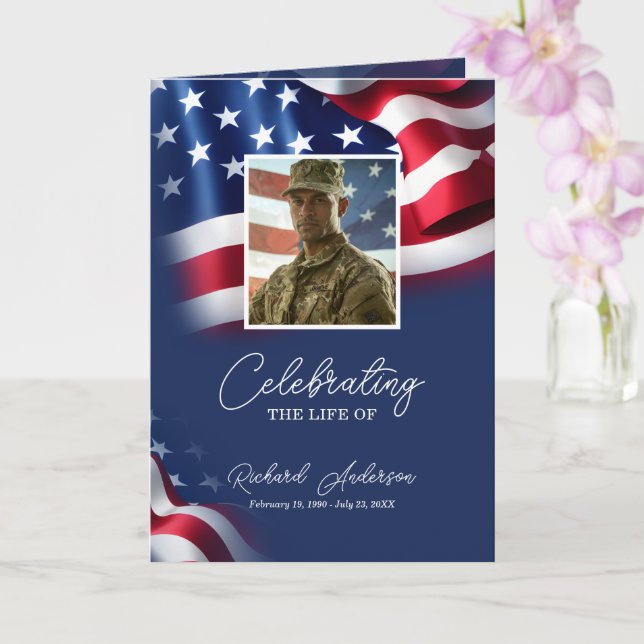 Military Funeral Program with Flag (Orchid)
