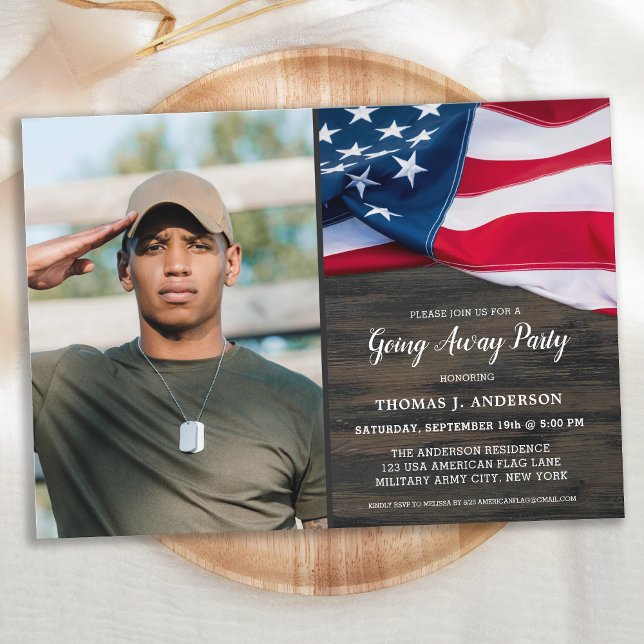 Military Going Away Party USA Flag Patriotic Photo Invitation (Creator Uploaded)
