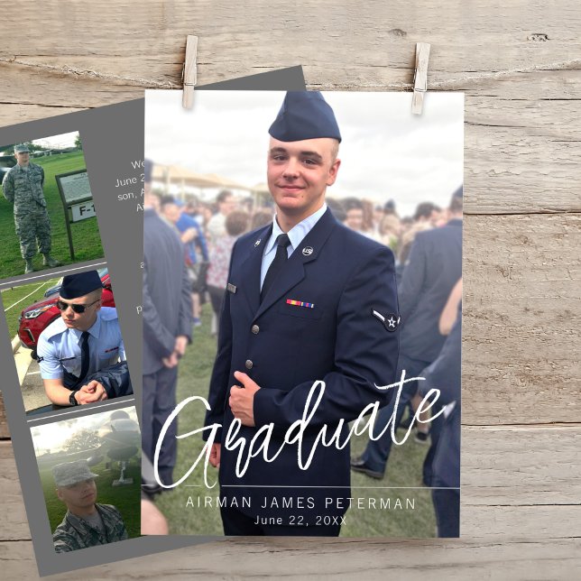 Military Graduate Photo Basic Training Graduation Announcement (Airman Hero Graduate Military Basic Training Boot Camp Photo Graduation announcement, graduate, )
