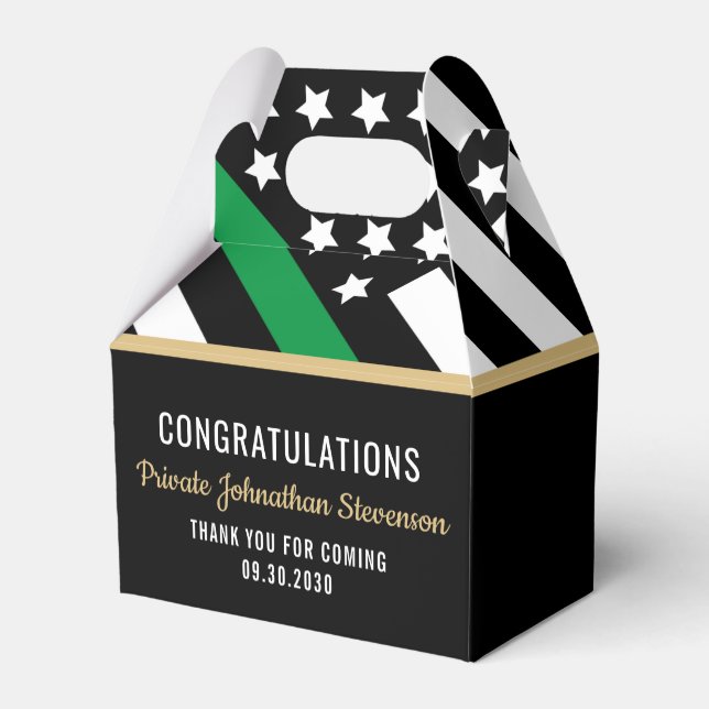 Military Graduation Thin Green Line Flag Army Favor Box (Back Side)
