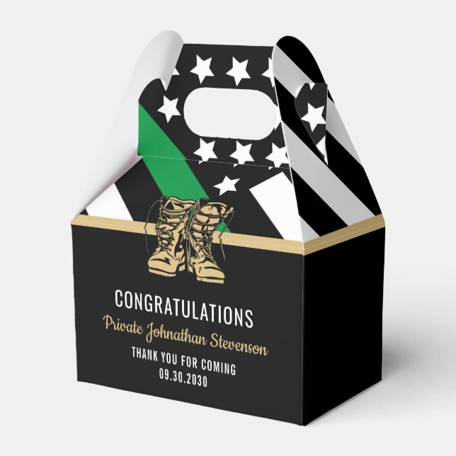 Military Graduation Thin Green Line Flag Army Favor Box (Back Side)
