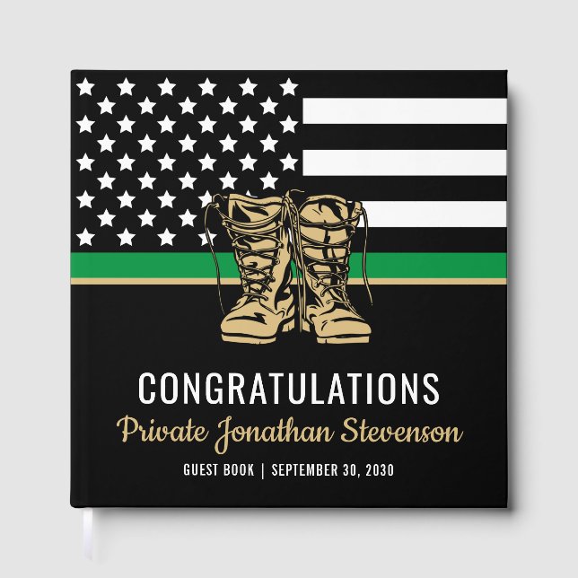 Military Graduation Thin Green Line Flag Army Guest Book (Front)