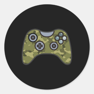 Military Green Camo Video Game Controller Camoufla Classic Round Sticker