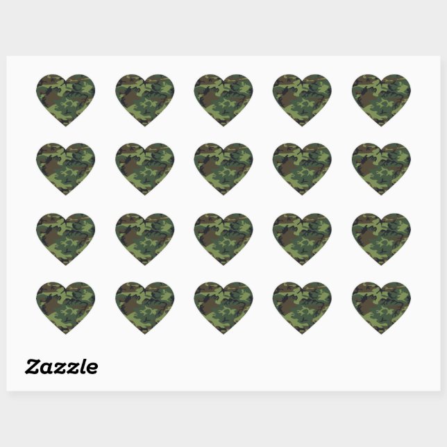 Military Green Camouflage Heart Sticker (Sheet)