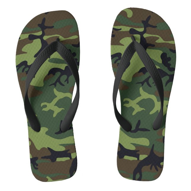 Military Green Camouflage Pattern Adult Flip Flops (Footbed)