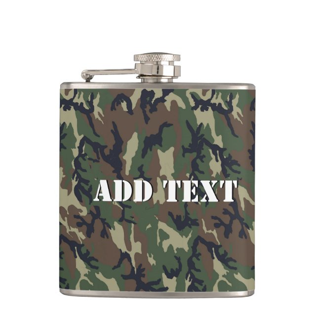 Military Green Camouflage Pattern Hip Flask (Front)