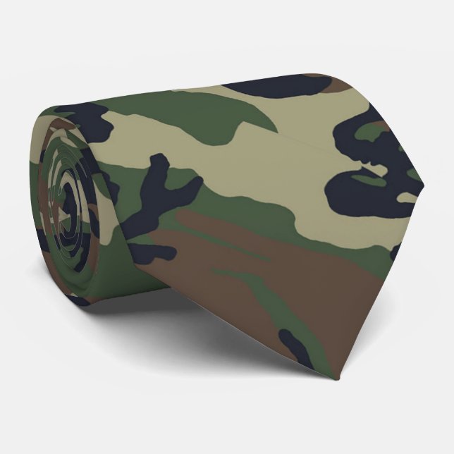 Military Green Camouflage Pattern Tie (Rolled)