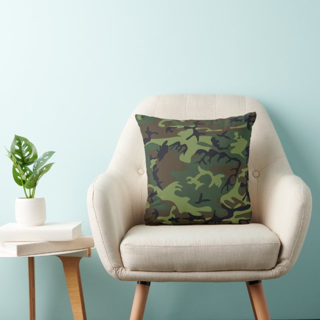 Military Green Camouflage Throw Pillow (Chair)