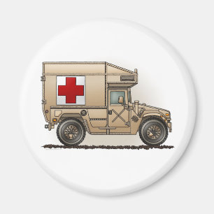 Military Hummer Ambulance Round Magnet