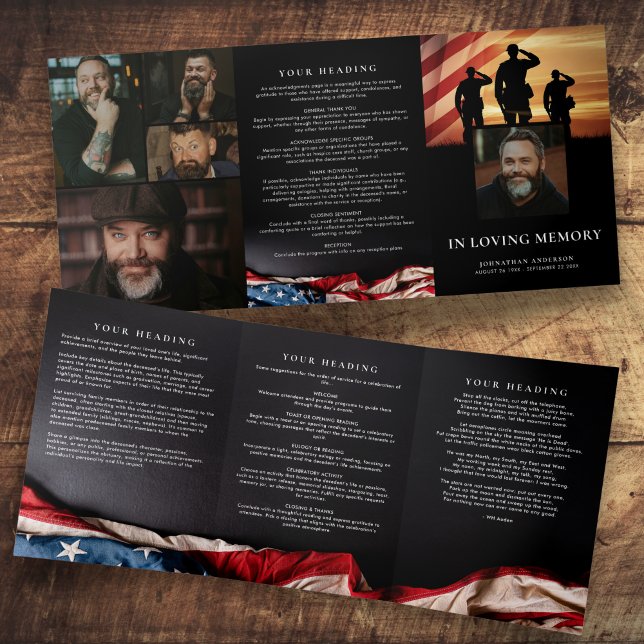 Military In Loving Memory Modern 5-Photo Memorial Tri-Fold Programme (Creator Uploaded)